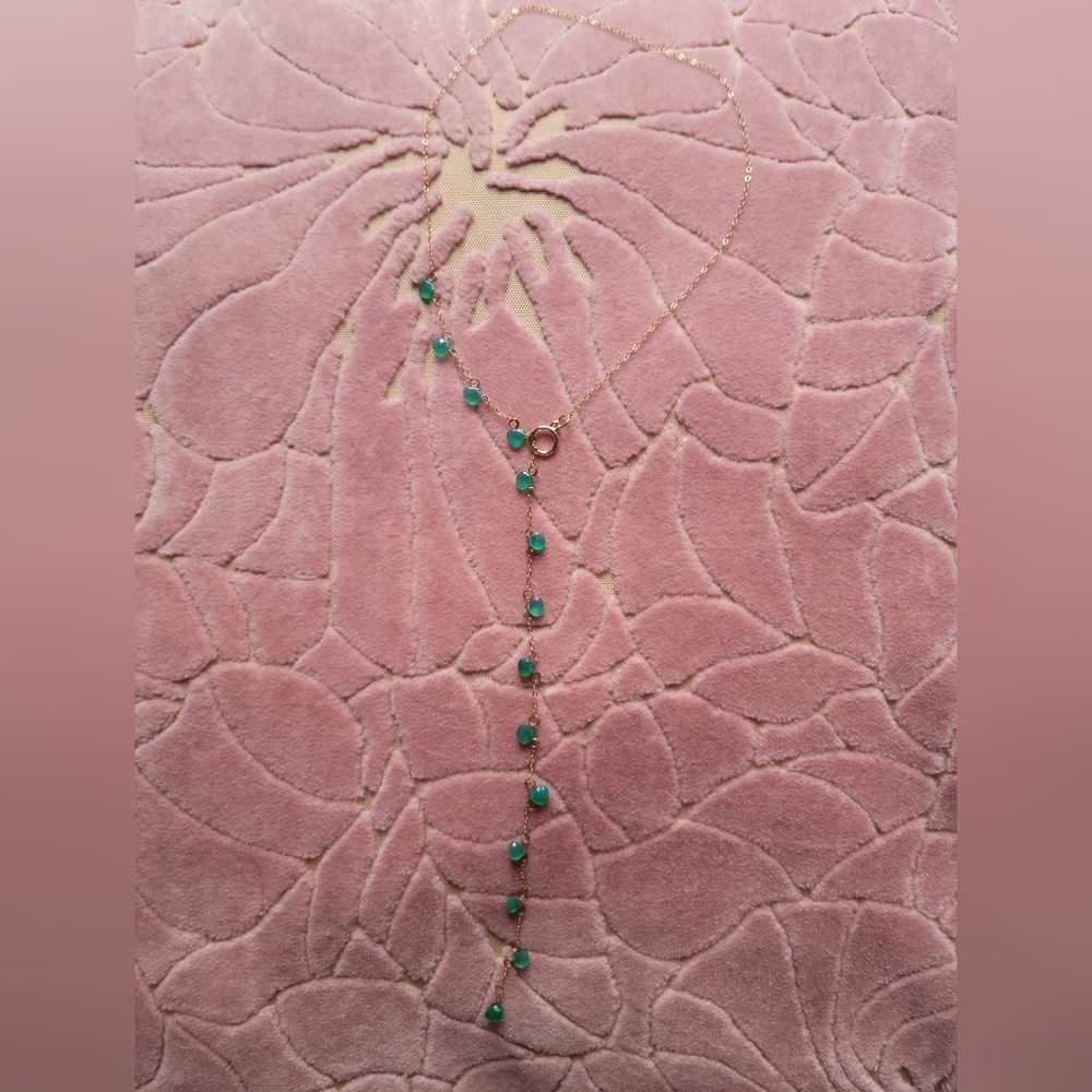 Green Onyx Chain Lariat Necklace 14k gold filled